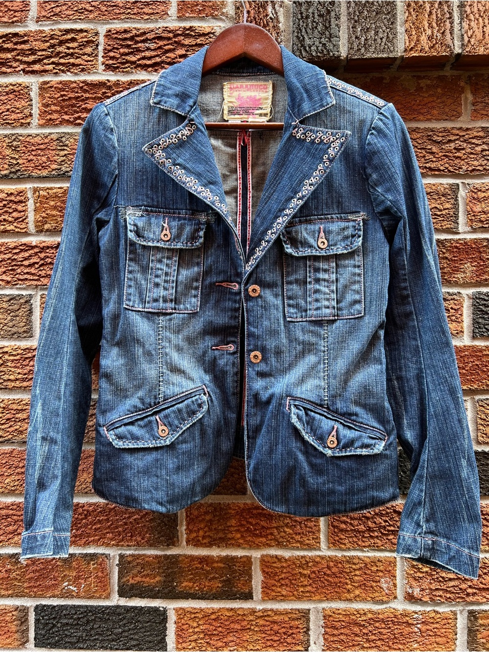Parasuco Denim Blazer Jacket with Embellished Lapel - Blue